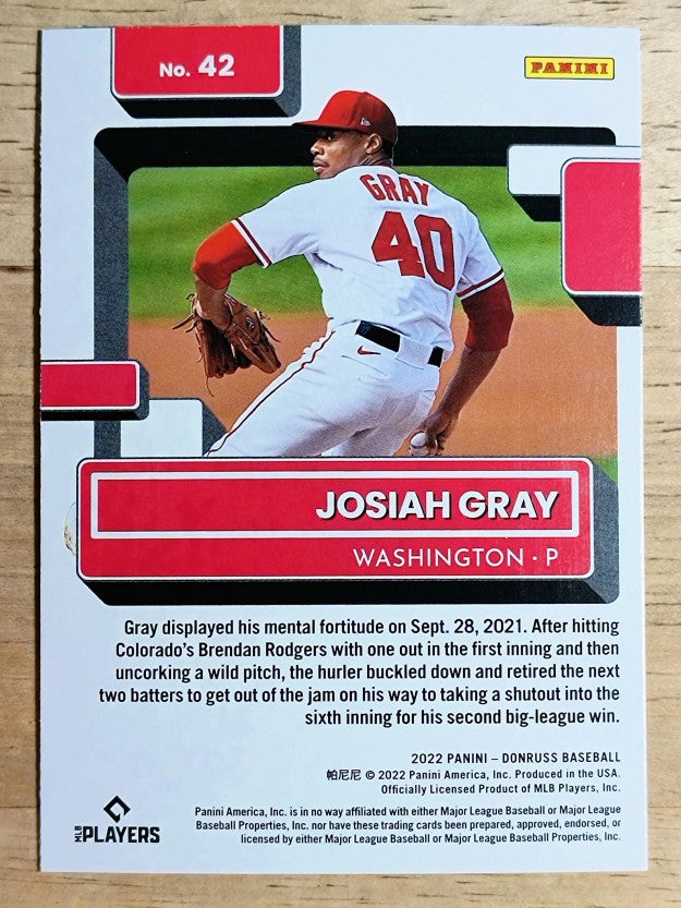 2022 Donruss Holo Blue #42 Josiah Gray RR