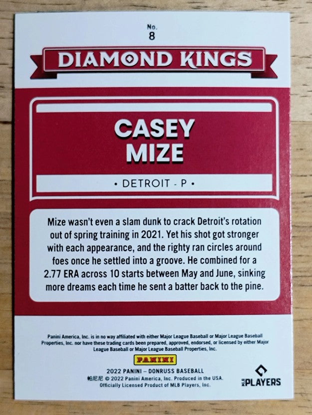2022 Donruss Holo Blue #8 Casey Mize DK