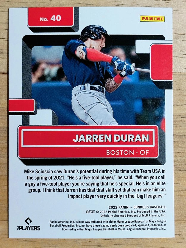 2022 Donruss Holo Blue #40 Jarren Duran RR