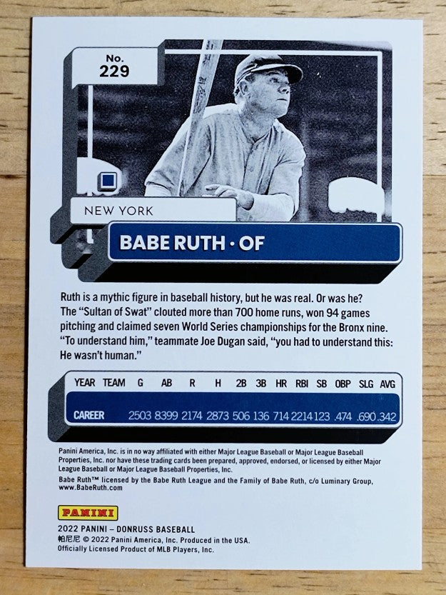 2022 Donruss Holo Blue #229 Babe Ruth