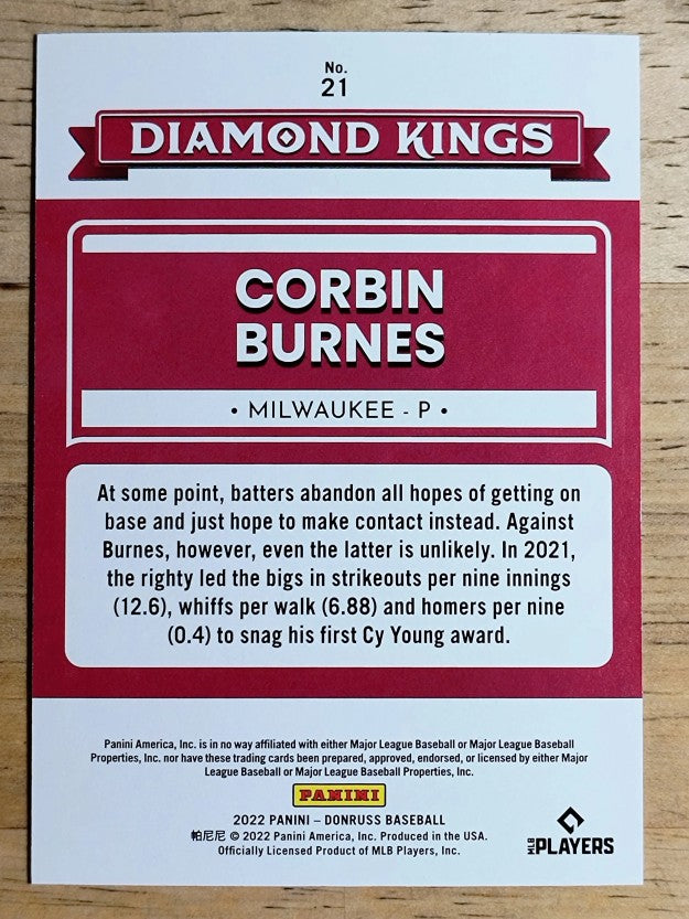 2022 Donruss Red #21 Corbin Burnes DK