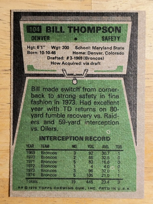 1975 Topps #104 Bill Thompson (NM)