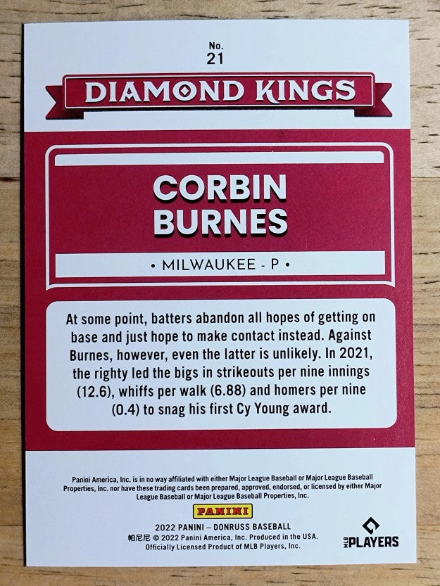 2022 Donruss Stat Line Career #21 Corbin Burnes DK/427