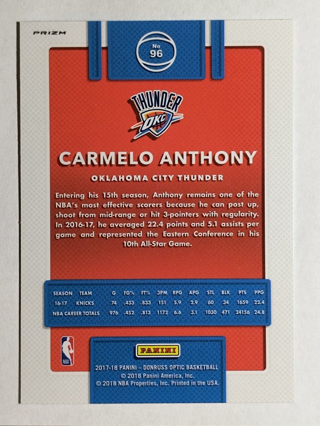 2017-18 Donruss Optic Blue Velocity #96 Carmelo Anthony