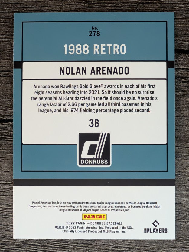 2022 Donruss Holo Blue #278 Nolan Arenado RETRO