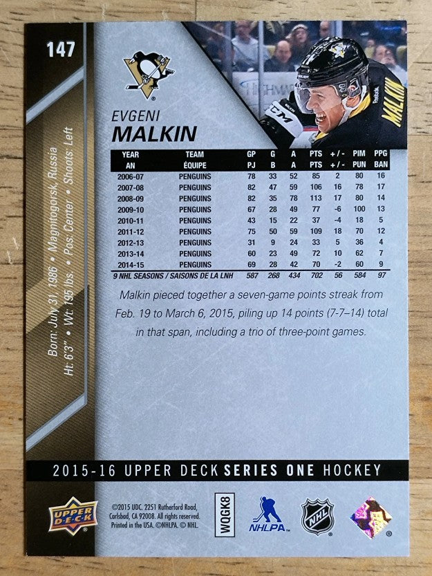 2015-16 Upper Deck #147 Evgeni Malkin