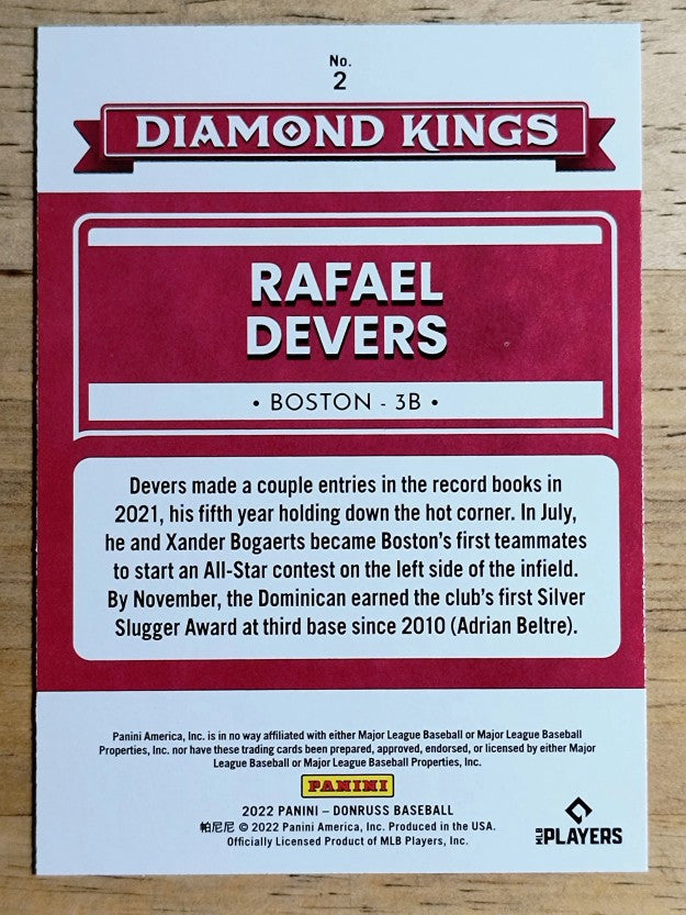 2022 Donruss #2 Rafael Devers DK