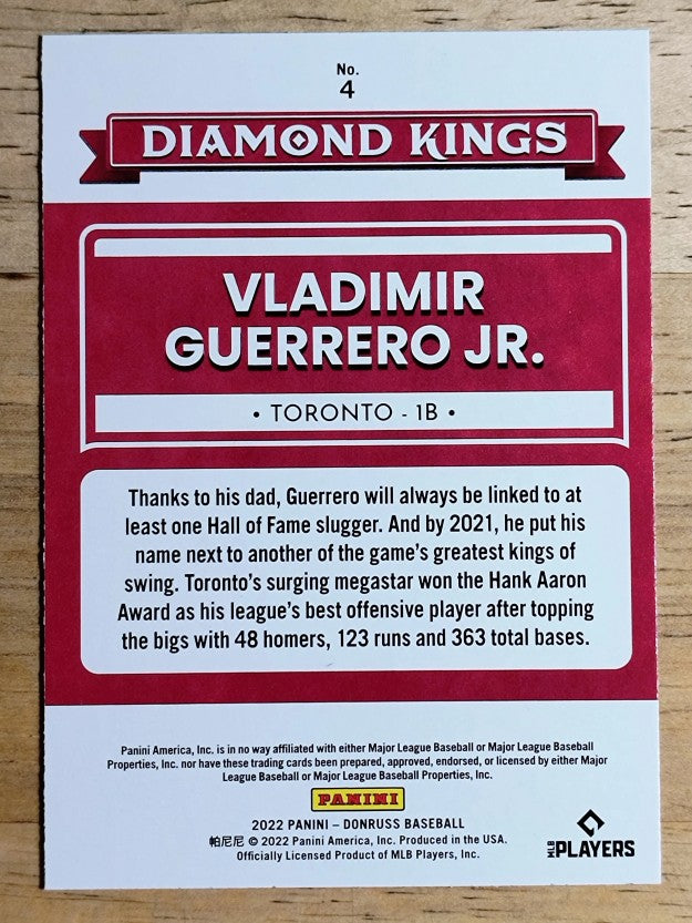 2022 Donruss #4 Vladimir Guerrero Jr. DK