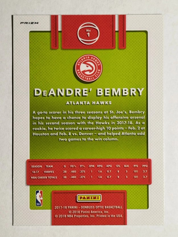 2017-18 Donruss Optic Blue Velocity #1 DeAndre' Bembry