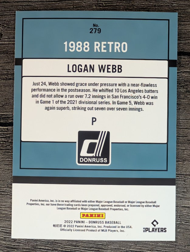 2022 Donruss #279 Logan Webb RETRO