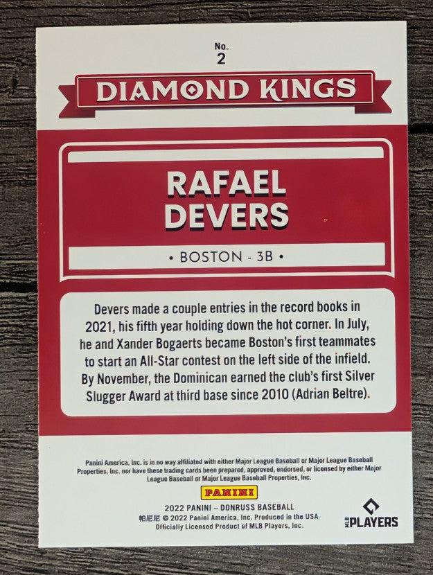2022 Donruss #2 Rafael Devers DK