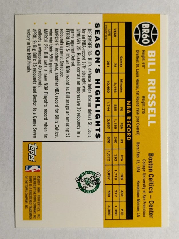 2007-08 Topps Bill Russell The Missing Years #BR60 Bill Russell
