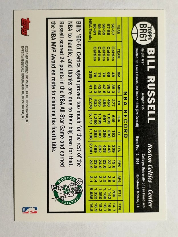 2007-08 Topps Bill Russell The Missing Years #BR61 Bill Russell