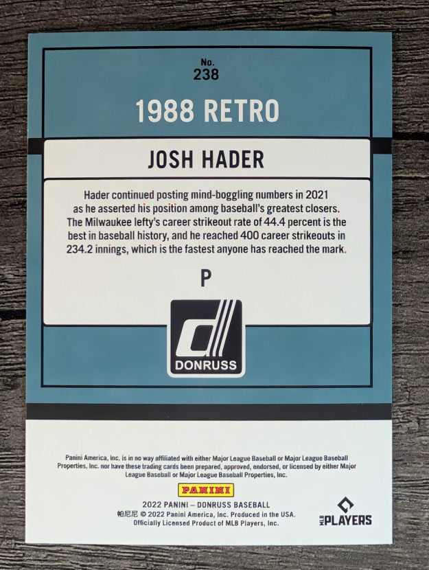 2022 Donruss #238 Josh Hader RETRO