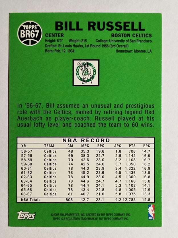2007-08 Topps Bill Russell The Missing Years #BR67 Bill Russell
