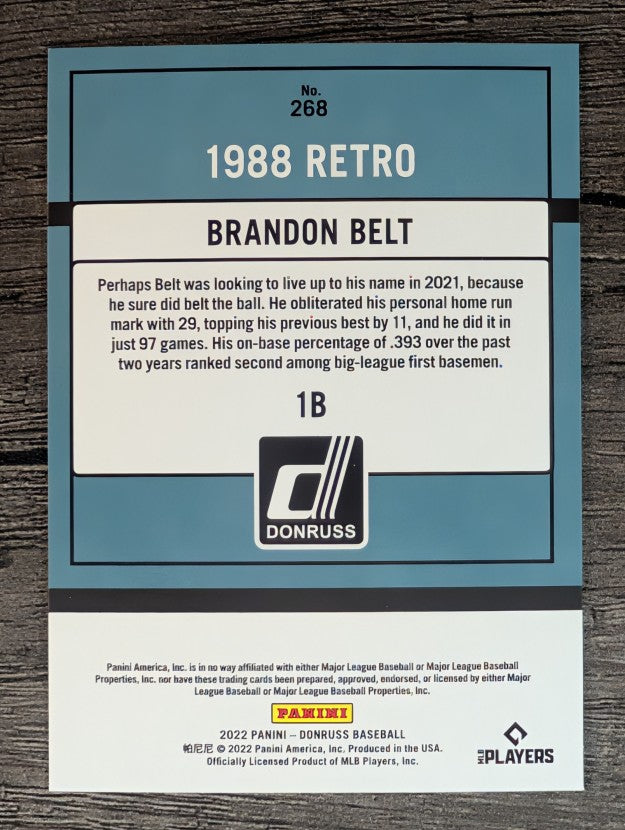 2022 Donruss #268 Brandon Belt RETRO