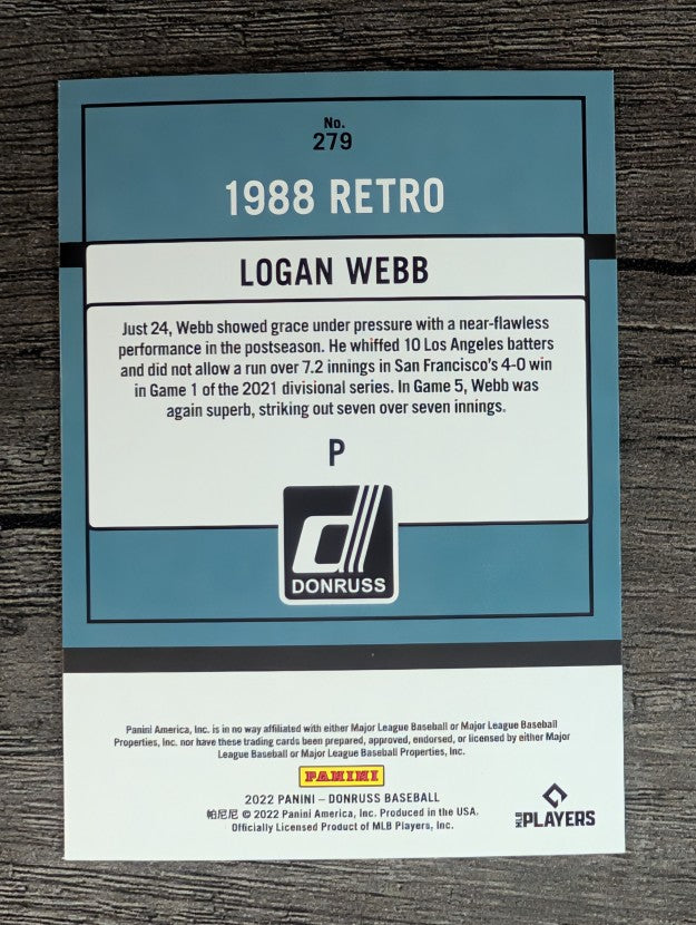 2022 Donruss #279 Logan Webb RETRO