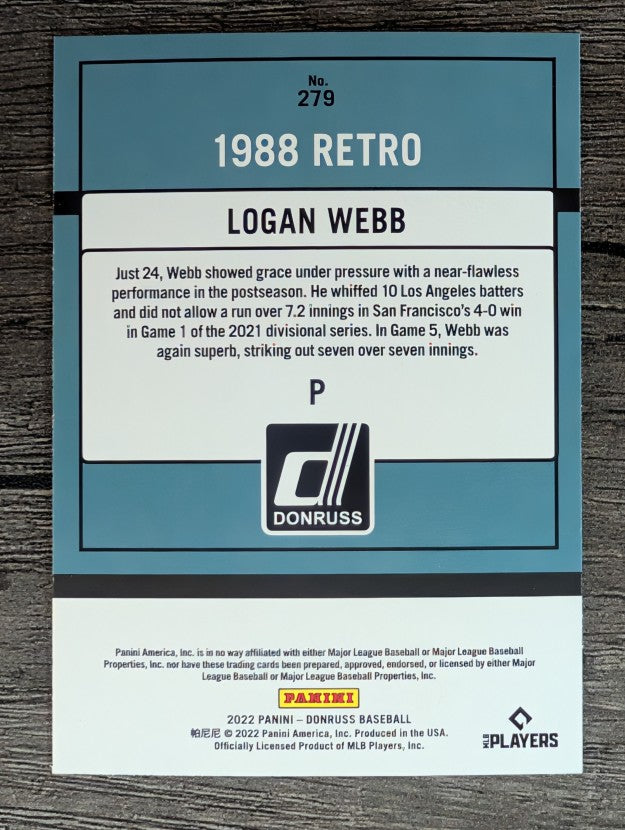 2022 Donruss #279 Logan Webb RETRO