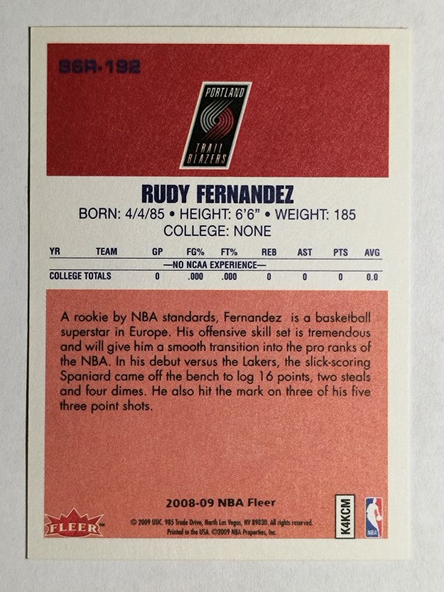 2008-09 Fleer 1986-87 Rookies #86R192 Rudy Fernandez