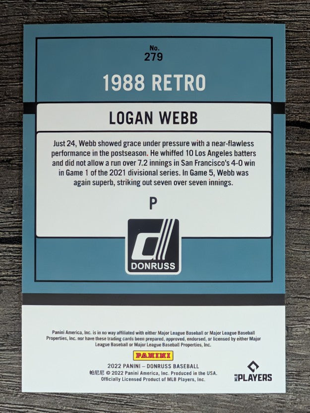 2022 Donruss #279 Logan Webb RETRO