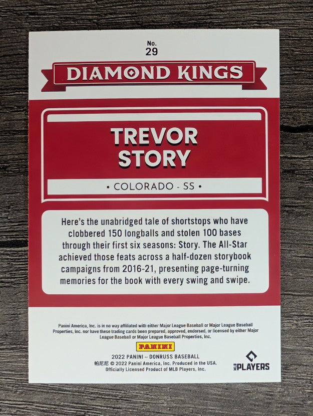 2022 Donruss #29 Trevor Story DK