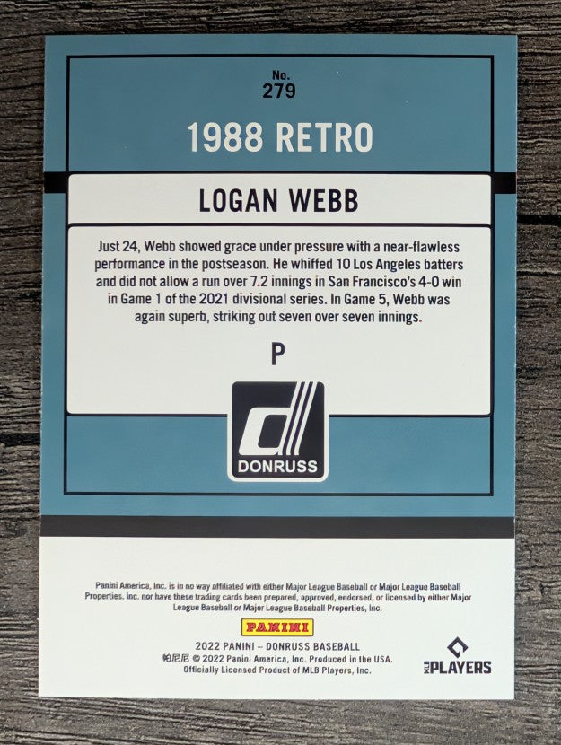 2022 Donruss #279 Logan Webb RETRO
