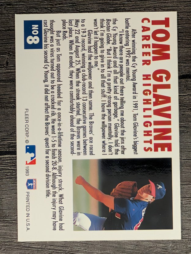 1993 Fleer Glavine #8B Tom Glavine/Facing left