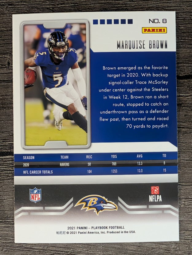 2021 Panini Playbook Purple #8 Marquise Brown