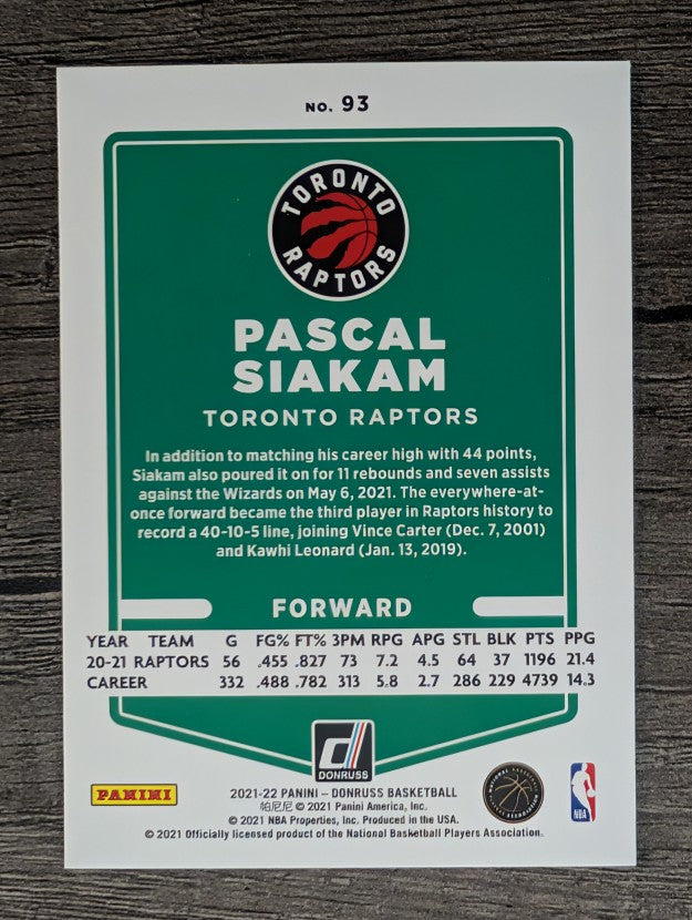 2021-22 Donruss #93 Pascal Siakam