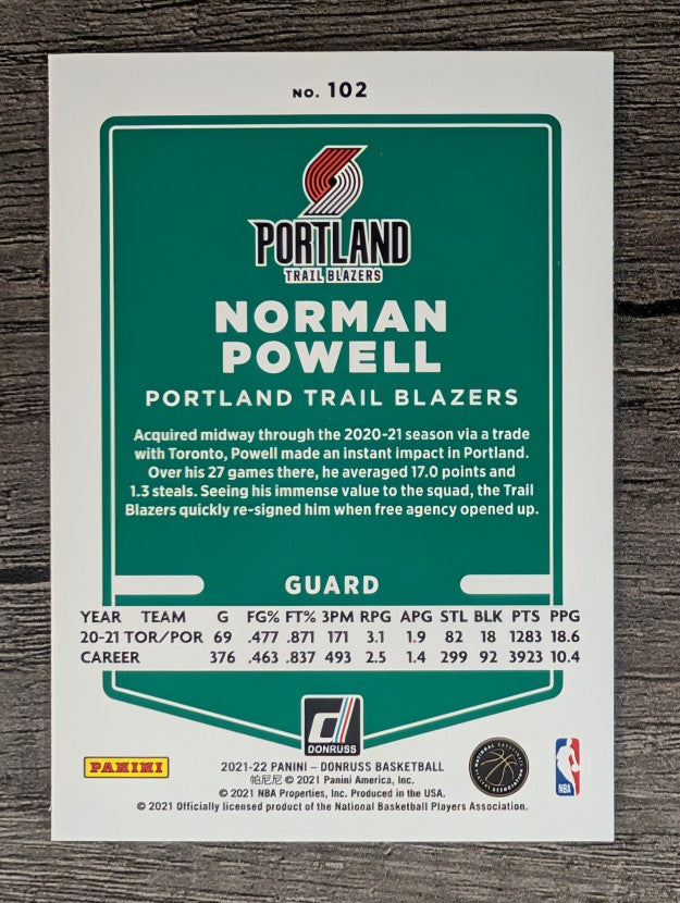 2021-22 Donruss #102 Norman Powell
