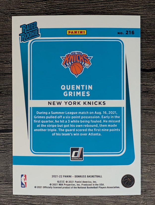 2021-22 Donruss #216 Quentin Grimes RR RC