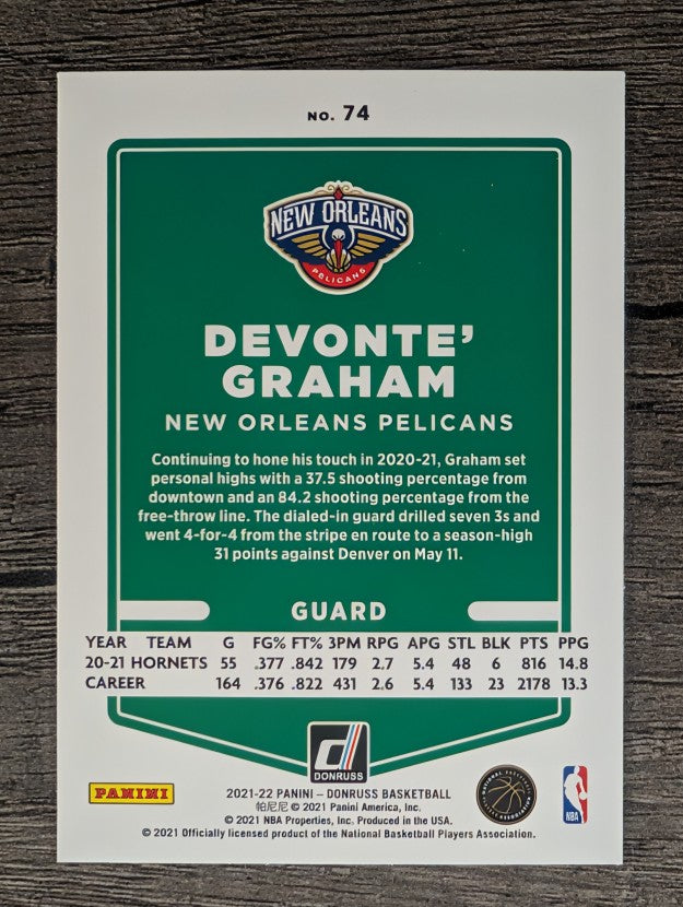 2021-22 Donruss Holo Green and Yellow Laser #74 Devonte' Graham