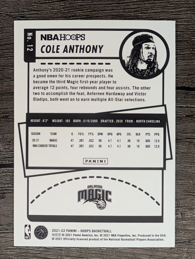 2021-22 Hoops #12 Cole Anthony
