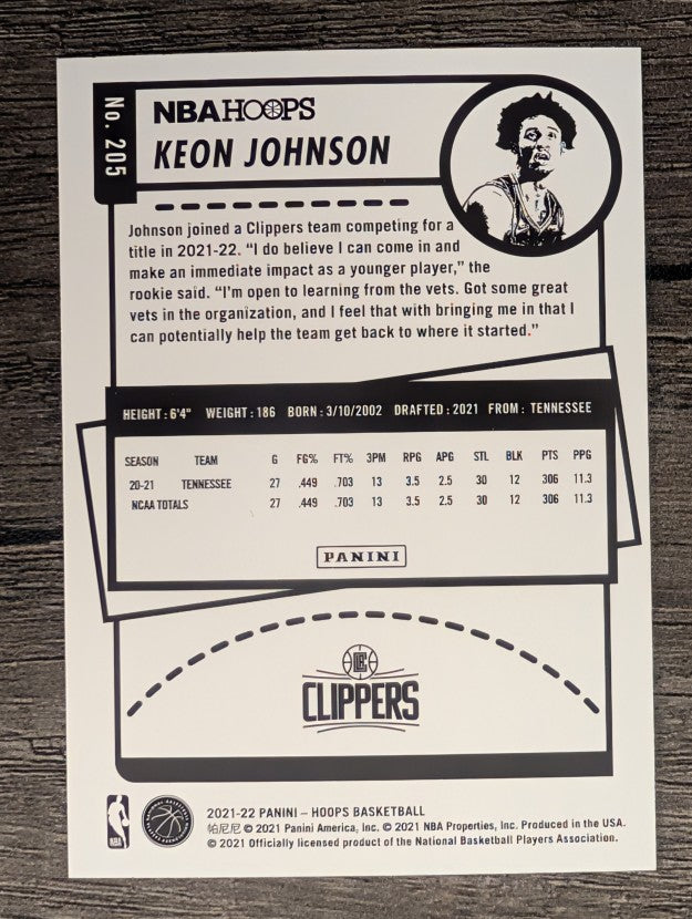 2021-22 Hoops #205 Keon Johnson RC