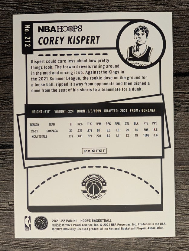 2021-22 Hoops #212 Corey Kispert RC