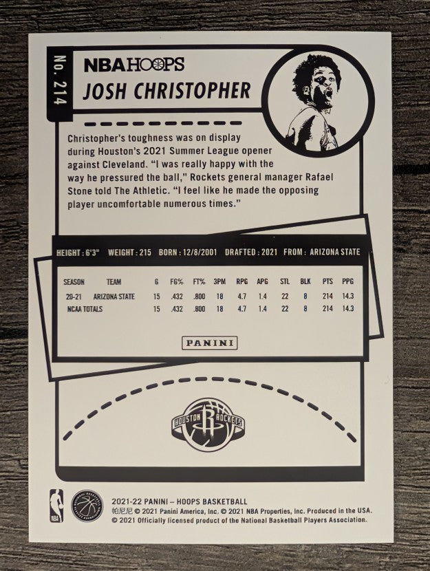 2021-22 Hoops #214 Josh Christopher RC