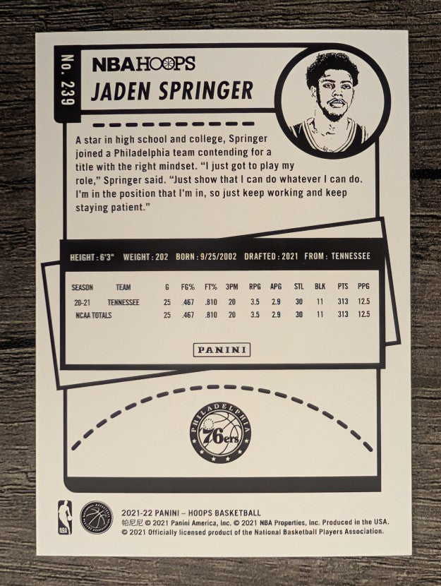 2021-22 Hoops #239 Jaden Springer RC
