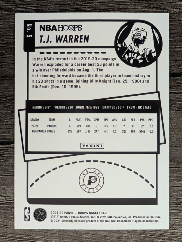 2021-22 Hoops Blue #5 T.J. Warren