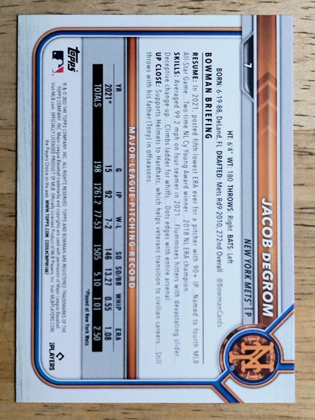 2022 Bowman #7 Jacob deGrom