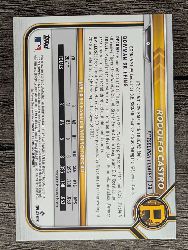2022 Bowman #9 Rodolfo Castro RC