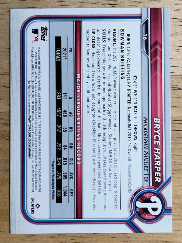2022 Bowman #16 Bryce Harper