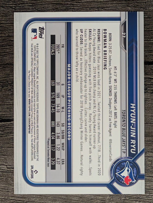 2022 Bowman #27 Hyun-Jin Ryu