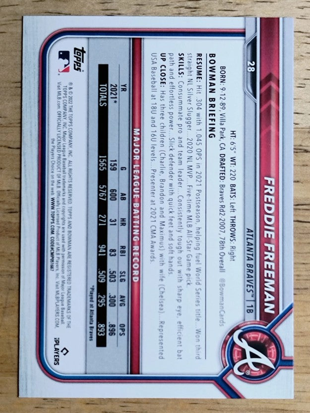 2022 Bowman #28 Freddie Freeman
