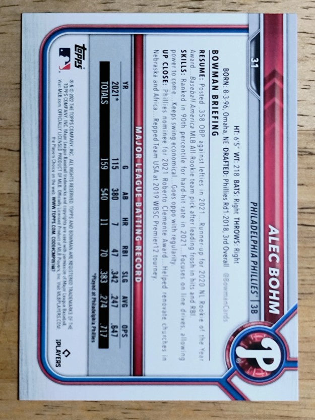 2022 Bowman #31 Alec Bohm