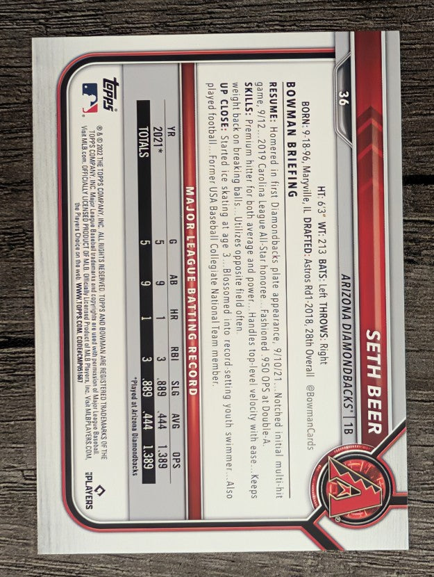 2022 Bowman #36 Seth Beer RC