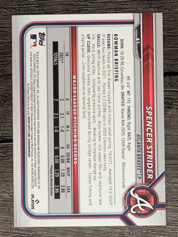 2022 Bowman #41 Spencer Strider RC