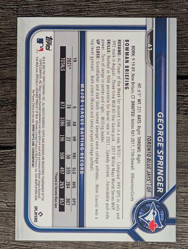 2022 Bowman #63 George Springer