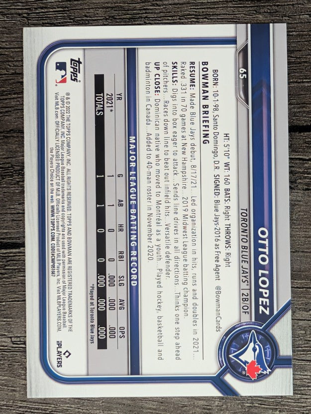 2022 Bowman #65 Otto Lopez RC