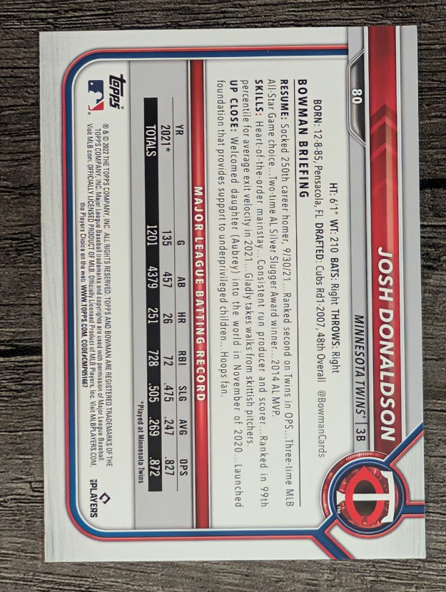 2022 Bowman #80 Josh Donaldson