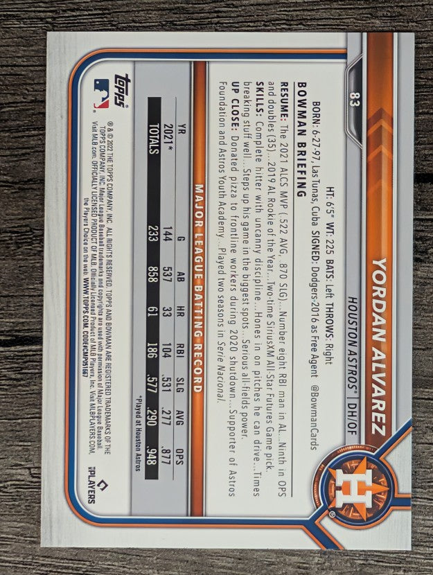 2022 Bowman #83 Yordan Alvarez